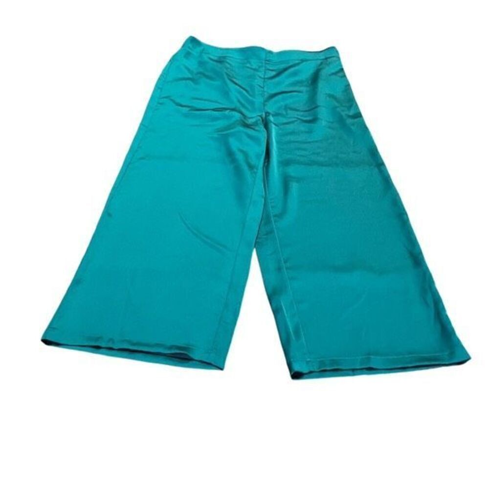 Nicole Miller Green Satin Wide Leg Palazzo Capris Size Large